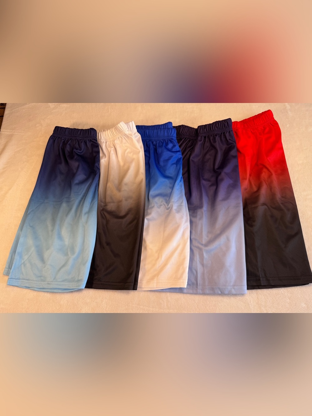 5-Kids Ombre Athletic Shorts - Blue, White, Navy, Red and Black